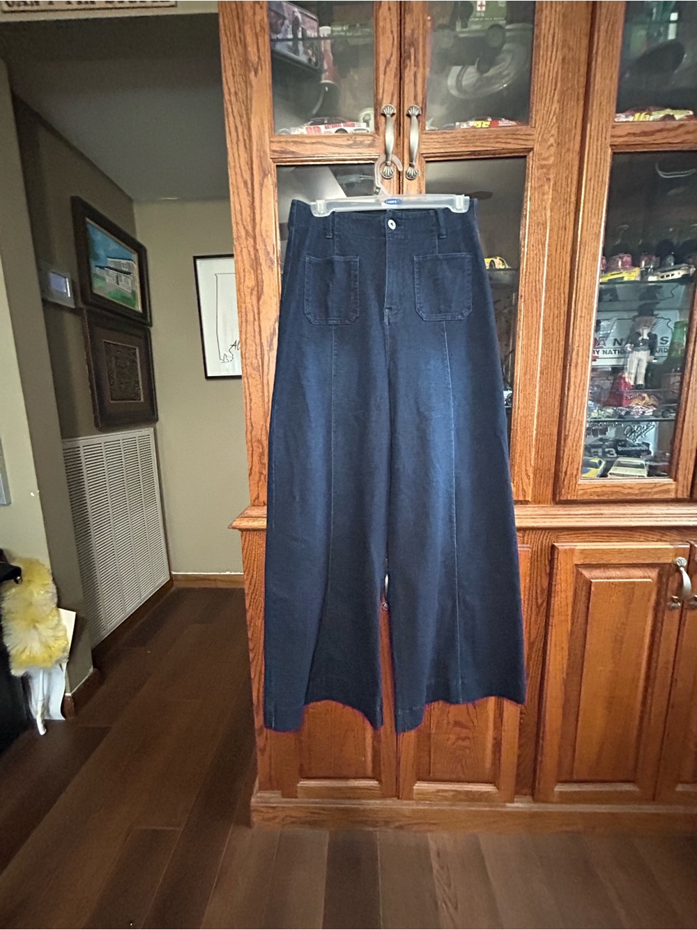 HALARA Navy Wide-Leg Jeans with Front Patch Pockets Small EUC